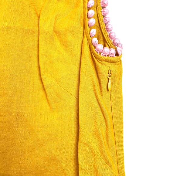 Boden Romaine Linen Pom-Pom Shift Dress Tuscan Sun Mustard Yellow Sz US 6 UK 10 - Picture 10 of 11